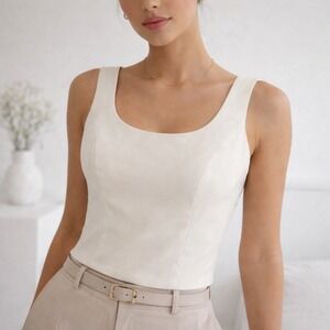 Kasper Petite Womens White Sleeveless Scoop Neck Blouse Shell Top Size 2P Office